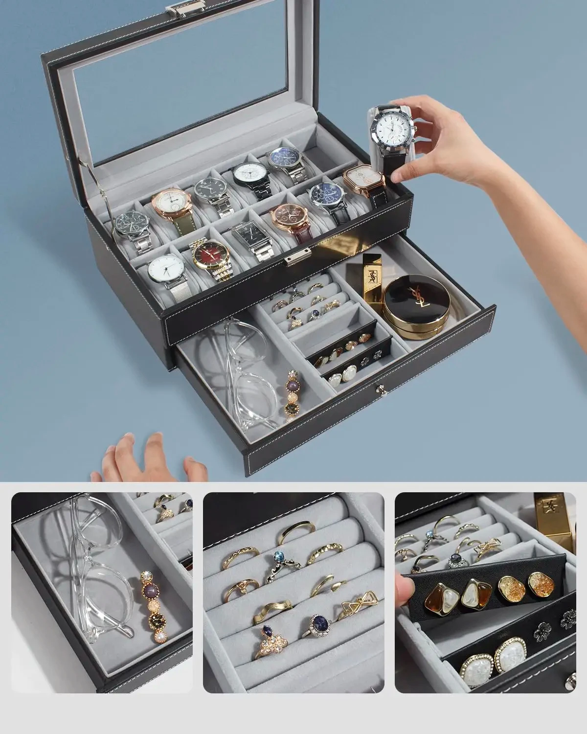 صناديق تخزين ساعات جلدية جديدة - مراجعة Men Accessories Organiser وسعره
